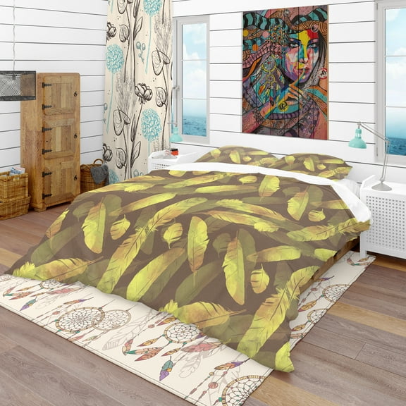 Designart 'Bird Feathers Pattern' Southwestern Duvet Cover Set