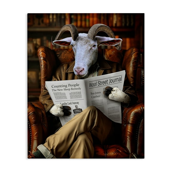 Stupell Industries Goat in Vintage Library Animals & Insects Painting Gallery Wrapped Canvas Art Print Wall Art, 16 x 20
