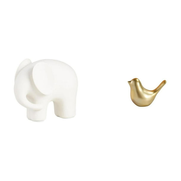 Colección De Figuras De Animales: Elefante De Cerámica Y Pájaros Dorados. Adorno Moderno Para El Hogar, Ideal Para Estantería, Mesa, Oficina, Sala De Estar O Como Regalo De Inauguración.
