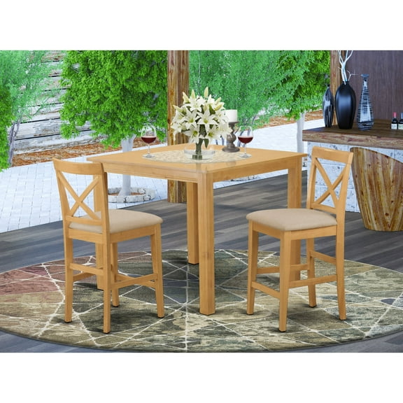 East West Furniture CFPB3-OAK-C Counter Height Pub Dining Room Table & 2 Chair, Oak