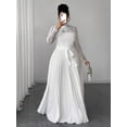 thumbnail image 3 of Plus Size Elegant White Lace Bodice Pleated Waist Tie Long Dress, 3 of 7