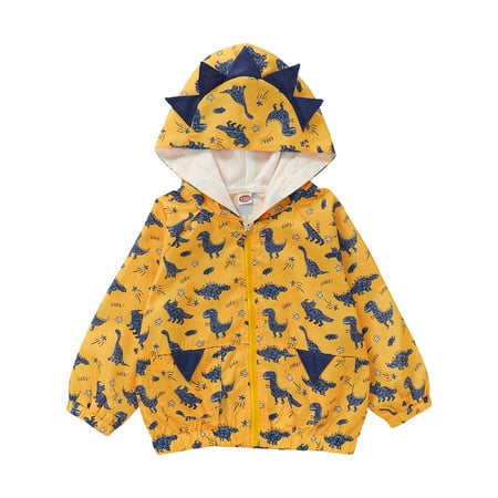 

Kucnuzki Infant Boy Clothes 12 Months Infant Boy Fall-Winter Tops 24 Months Infant Boy Long Sleeve Carton Dinosaur Prints Casual Hooded Zipper Pocket Coat Tops Yellow