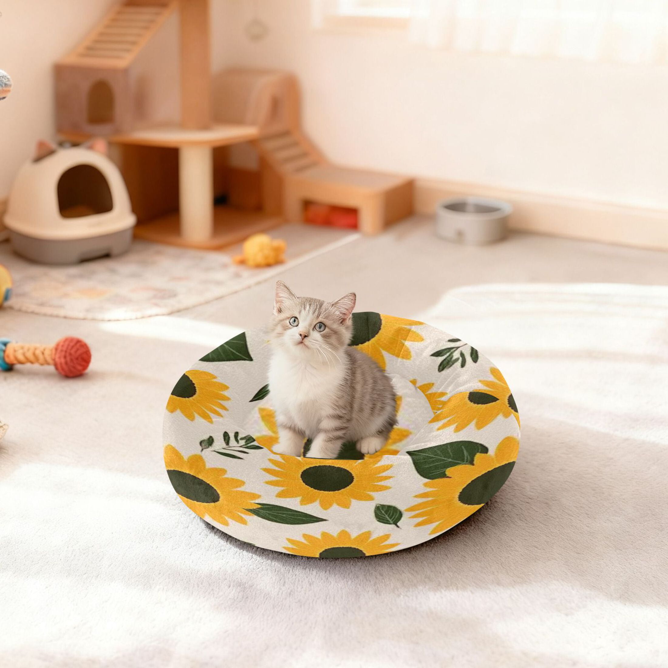 Iauyy Pet Couch Donut Cat Bed for Indoor Cats/Small Dogs Washable & Machine with Non-slip Bottom Calming Cat Furniture, Vivid Colors (M)