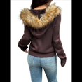 thumbnail image 4 of Suéter Cárdigan con Cremallera para Mujer, Sudadera con Capucha de Piel Sintética con Cable, Chaqueta de Larga, Conjuntos de Punto Y2K Marrón L, 4 of 9