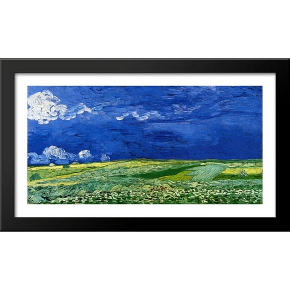 Wheatfields under Thunderclouds 40x22 Large Black Wood Framed Print Art by Vincent van Gogh