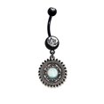 thumbnail image 2 of Belly Button Ring 14ga Sun Dangle with Opalite Stone PVD Coated, 2 of 3