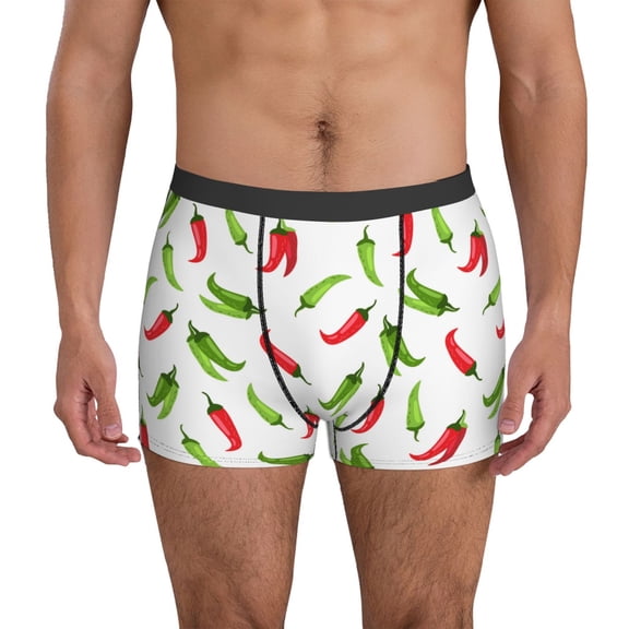 Mens Underwear Boxer Briefs - Chili Pepper green Comfort Breathable men's boxer briefs with Flex Waistband