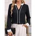 thumbnail image 4 of Womens Dressy V Neck Color Block Business Casual Blouses Long Sleeve Work Shirts Fall Trendy Clothes Black L, 4 of 9