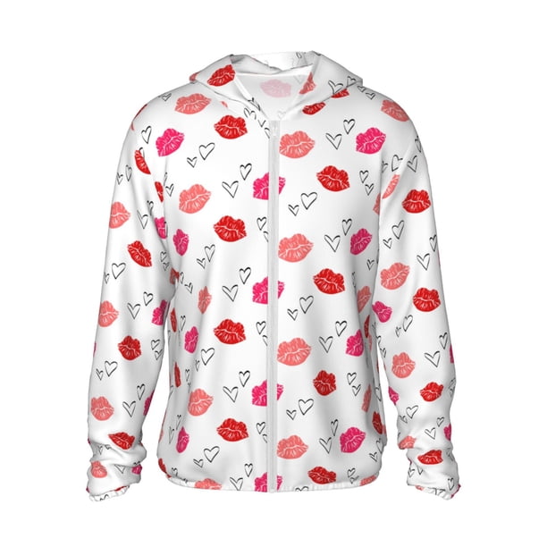 Fotbe Red Lips 1 Chaqueta con Protección Solar UPF 50+ para Hombre y Mujer, Camisa con Capucha y Bolsillos-3X-Large