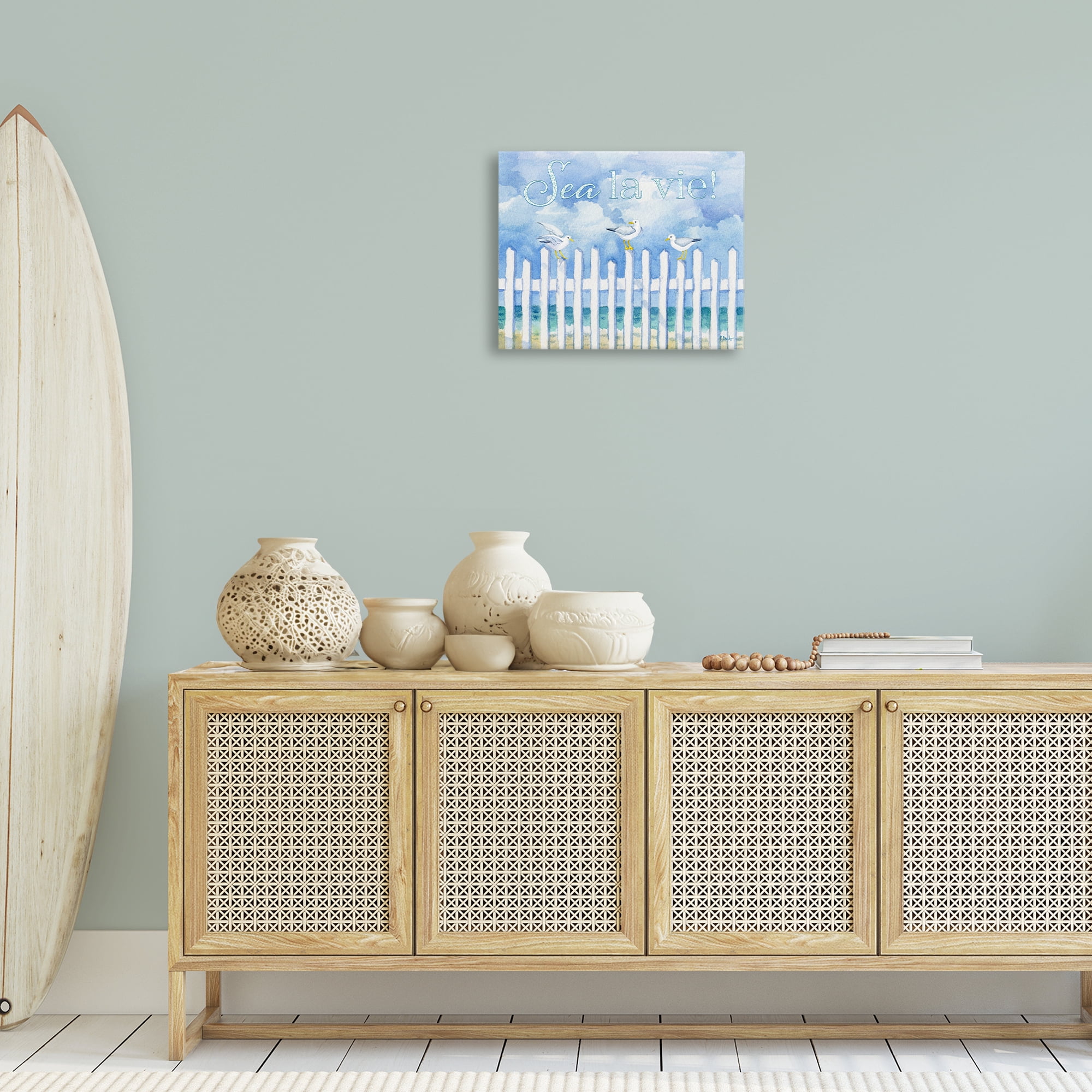 Stupell Industries Seagulls on Beach Fence Holiday Painting Wrapped Canvas Art Print Wall Art, 20 x 16