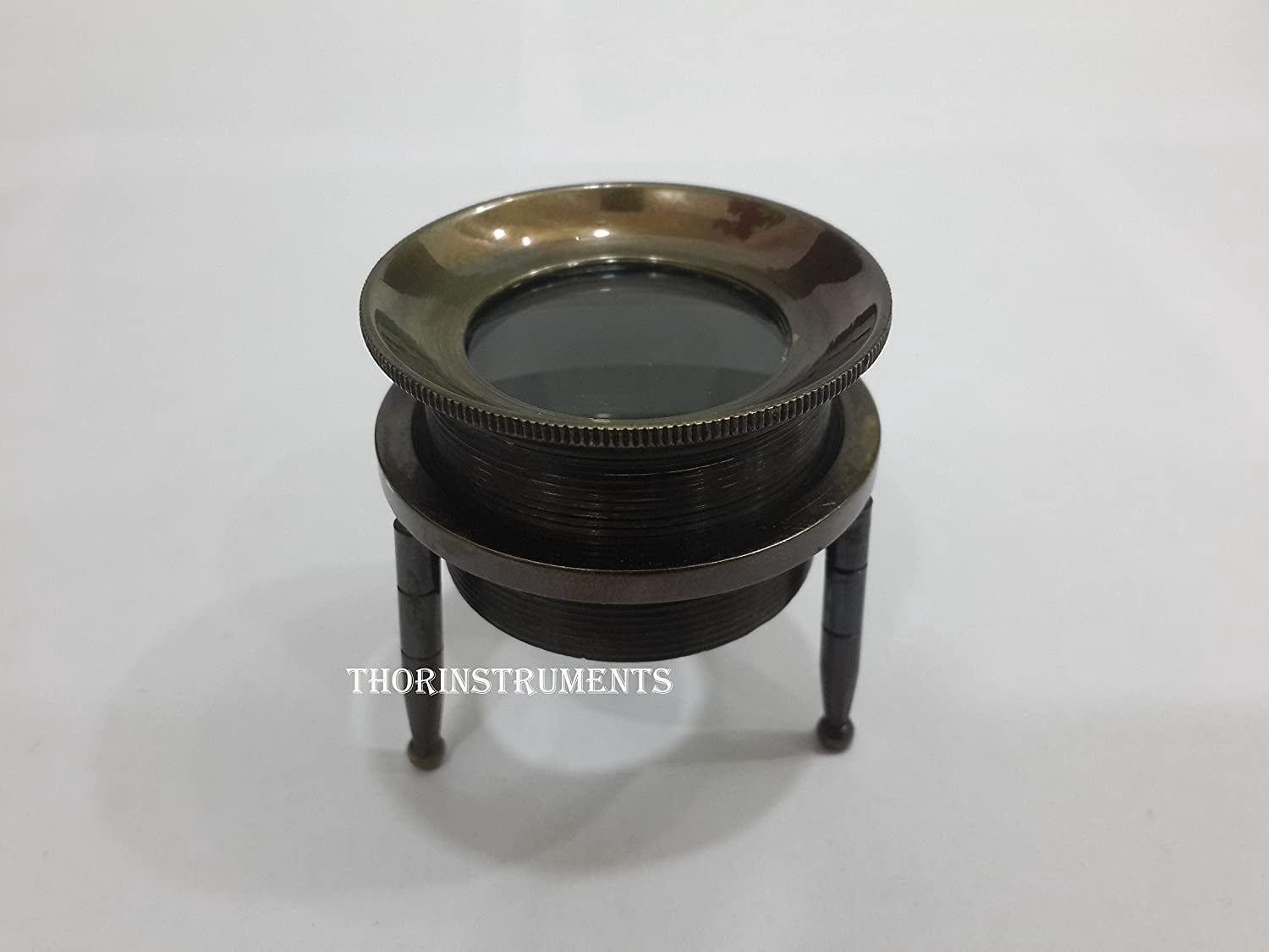 Vintage Style Brass Chart Map Glass Magnifying Desk Lens Magnifier With Leather Case