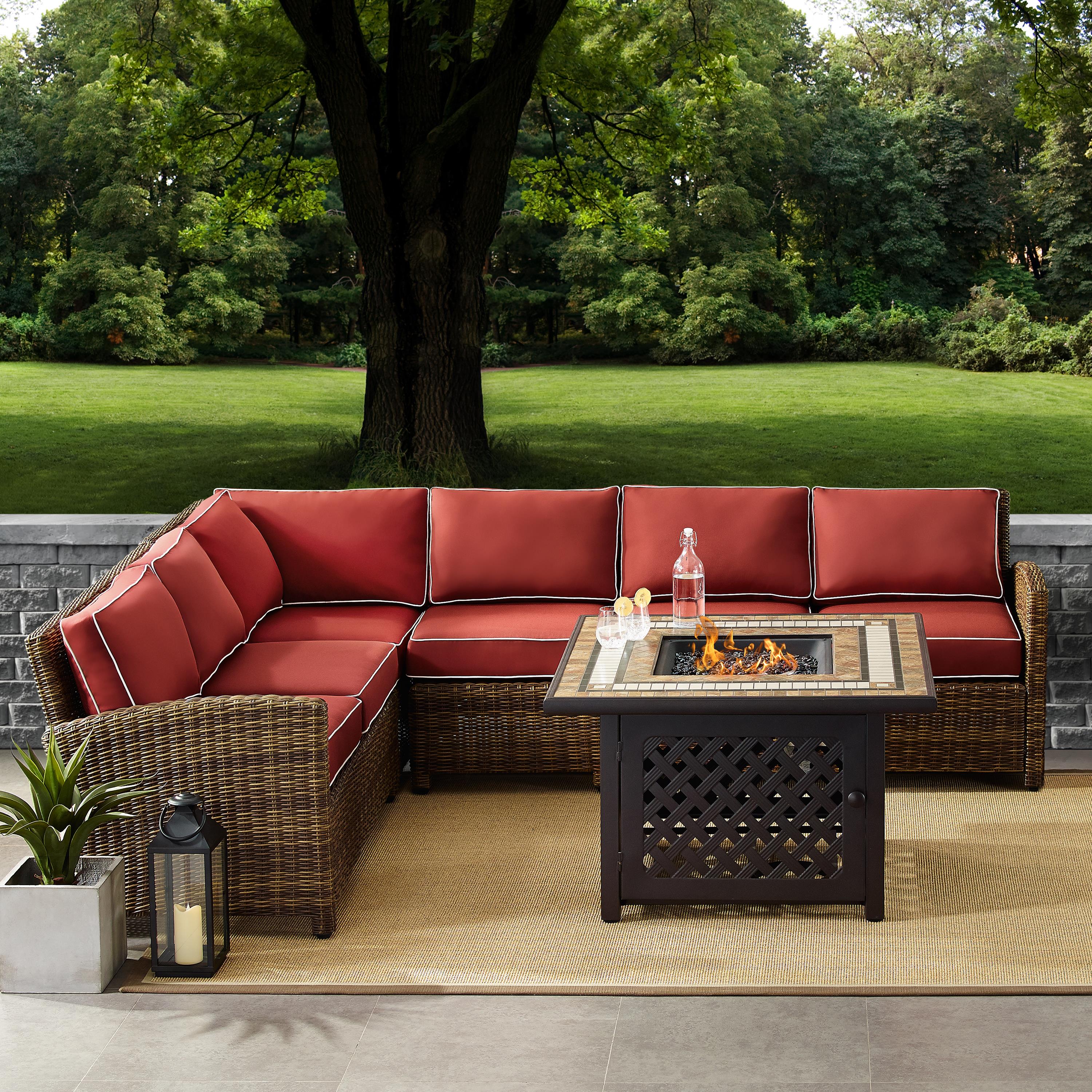 Crosley Furniture Bradenton 5 Piece Fabric Fire Pit Sectional Set in Brown/Red - image 3 of 9