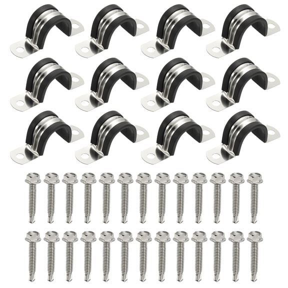 Uxcell 12Pcs Pipe Clamps, 1 Inch 304 Stainless Steel Rubber Cushioned U Bracket