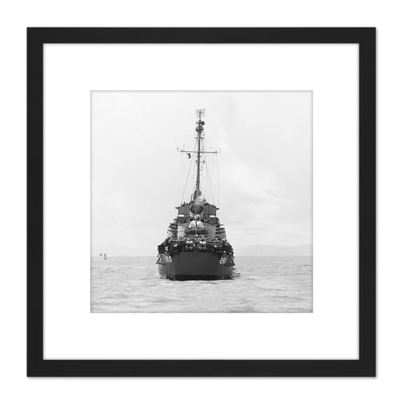 War WWII USA USS Cabana Destroyer Battleship 1945 Photo 8X8 Inch Square Wooden Framed Wall Art Print Picture with Mount