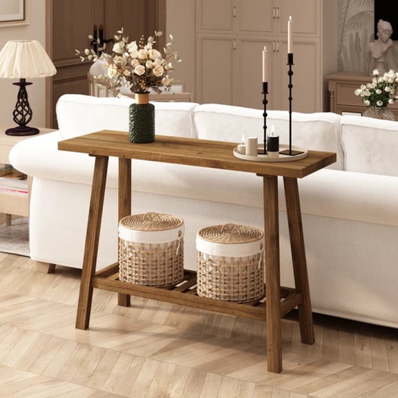 43'' Reclaimed Wood Narrow Entryway Table with Storage Shelf, Slim Console Table for Living Room Hallway