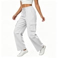thumbnail image 4 of Livrdious Wide Leg Linen Cargo Pants for Women Drawstring High Waisted Baggy Palazzo Summer Beach Lounge Trousers with Pockets, 29'' Inseam, 4 of 6