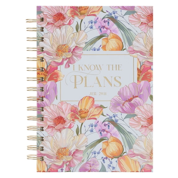 Christian Art Gifts Inspirational Journal, I Know the Plans Wide Ruled Notebook, Jeremiah 29:11 Bible Verse, Pink Floral, (Spiral-Bound)