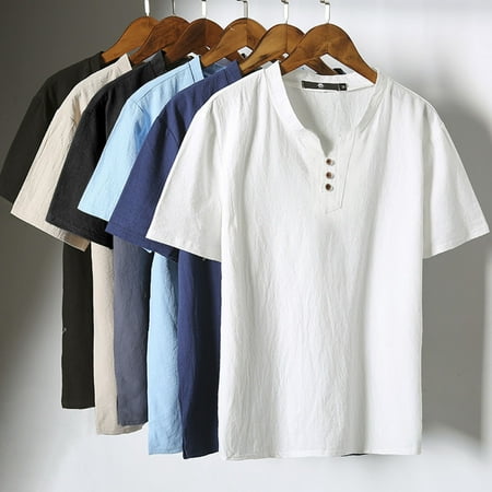 

greenhome Summer Shirt V Neck Simple All Match Casual Men Top for School