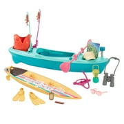 Barbie World Kayak & Surf Playset with 17 Camping Accessories Including Kayak Boat, Surfboard & More, Multicolor, 12.17 in