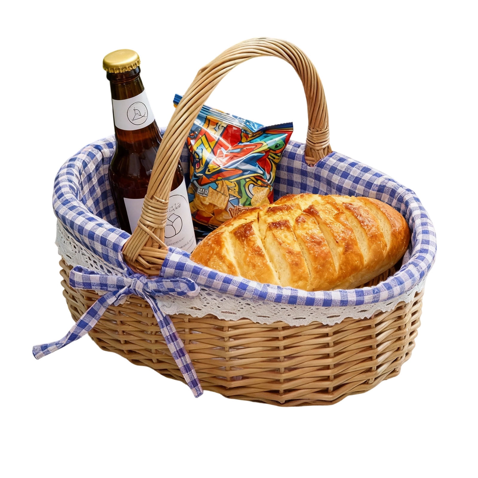 Wicker Storage Basket under $5! Cagogo Wicker Woven Storage Basket with Handle, Linen Lined Bread and Fruit Basket, Versatile Picnic Basket for Home, Party, Gardening, Organizer for Kitchen, Decor