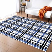Area Rug 5'x7' Abstract Stripes Blue Black Grey Plaid Washable Area Rugs Non Shedding Floor Carpet Rubber Backing Non-Slip Indoor Mats for Living Room Bedroom Kitchen