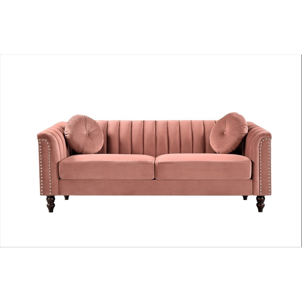 Uspridefurniture Hills Tufted Back Nailhead 75.2" Velvet Sofa, Rose