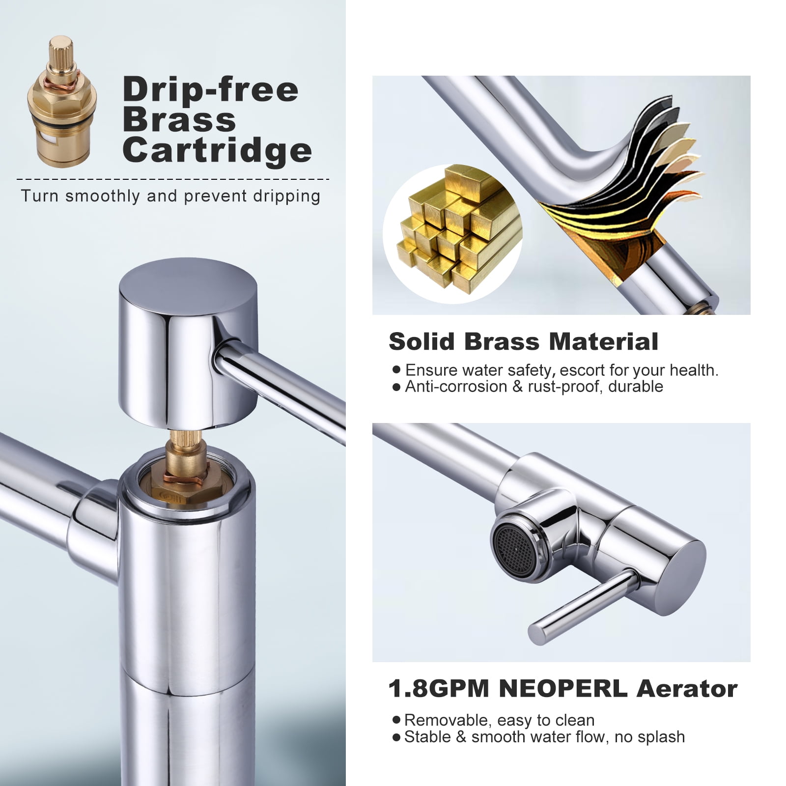 Wowow Pot Filler Faucet Deck Mount Stove Faucet, Solid Brass Pot Filler Chrome Kitchen Folding Faucet with Stretchable Double Joint Swing Arm (Modern Style, Polished Chrome)