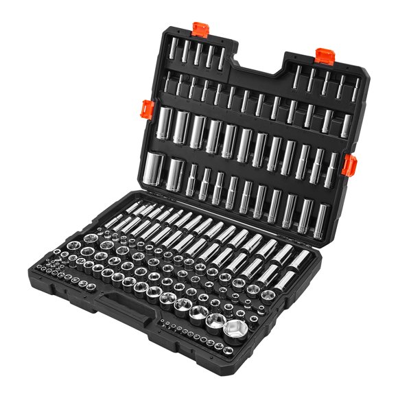 KFFKFF Socket Set, 163 Pieces, 3/8 & 1/4 & 1/2 inch Drive Socket Tool Set, SAE and Metric, Deep and Standard, Mechanic Tool Kit with Storage Case