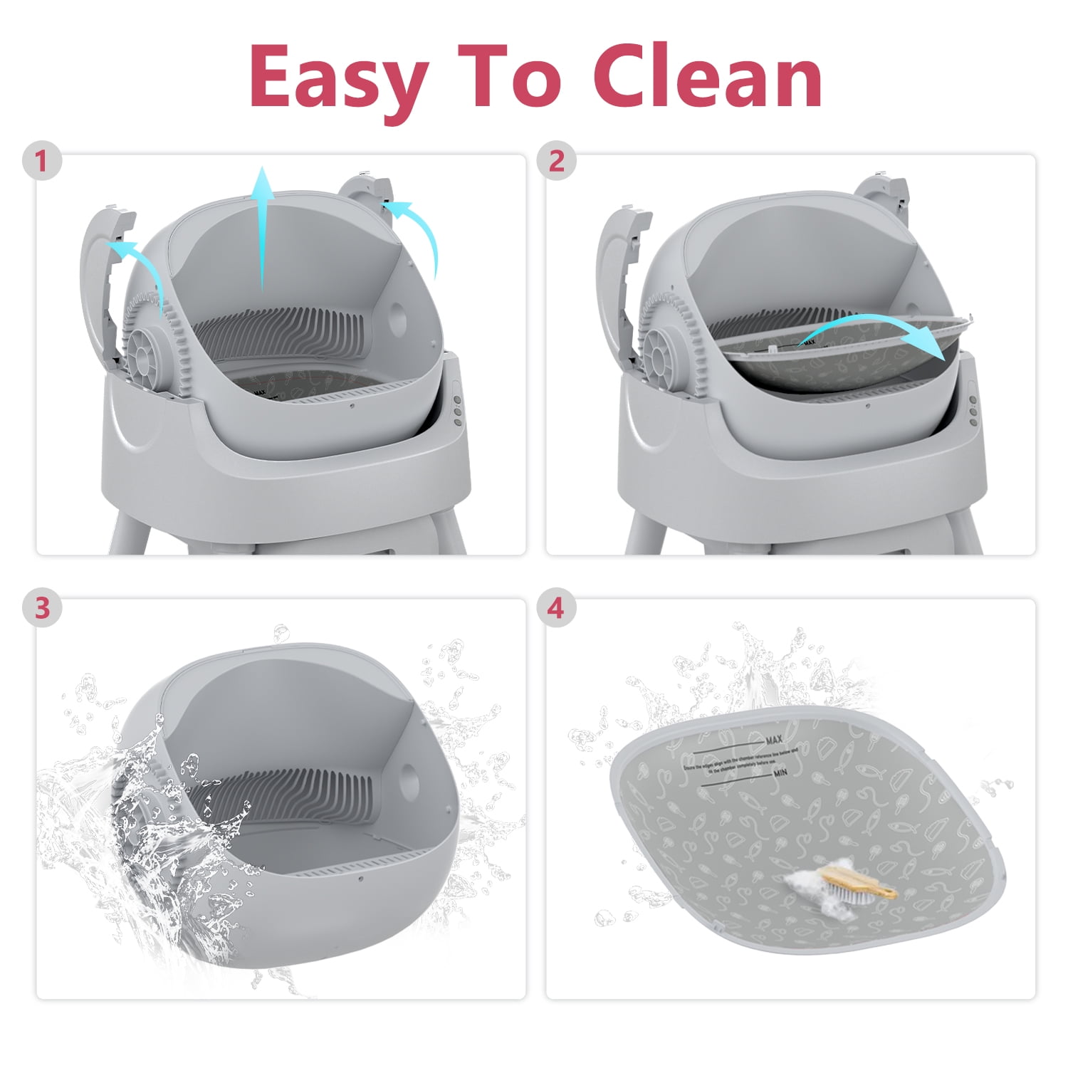 PetPivot Automatic Cat Litter Box Self-Cleaning with Safety Protection, Mat and Trash Bags Included, Steel