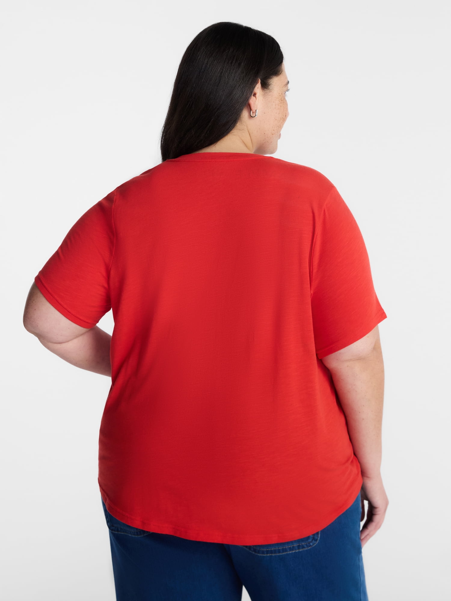 Terra & Sky Women’s Plus V Neck Tee with Short Sleeves, Sizes 0X-5X