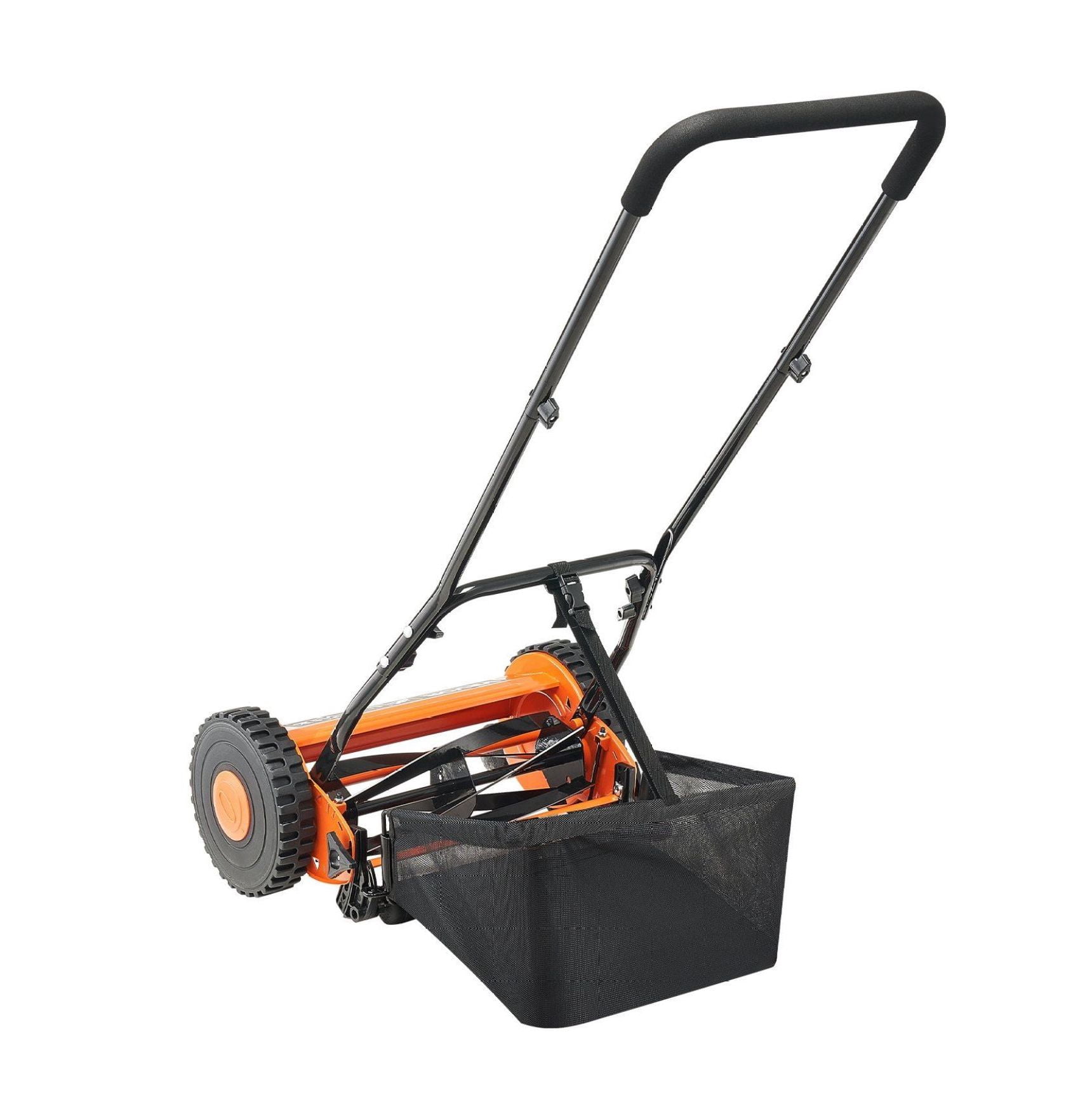 Push Reel Lawn Mower 16 Inch, 5 Blade Manual Mower, Adjustable Cutting Height, Walk Behind Mower with Grass Catcher for Small Lawns & Courtyards