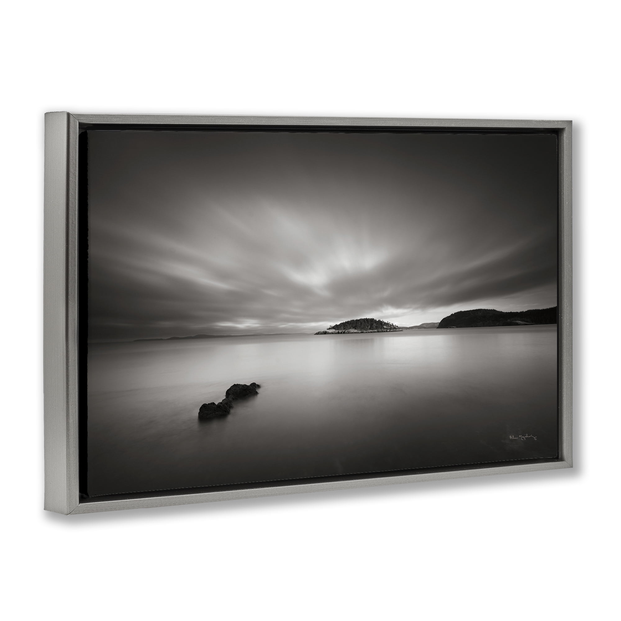 Stupell Industries Deception Pass Scene Landscape & Nature Photography Gray Floater Framed Canvas Art Print Wall Art, 25 x 17