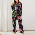 thumbnail image 2 of Pajama Sets for Women 2 Pcs, Wine Bottle Print No.9019 Button Down Long Sleeve Sleepwear Lounge PJ Sets, 2 of 6