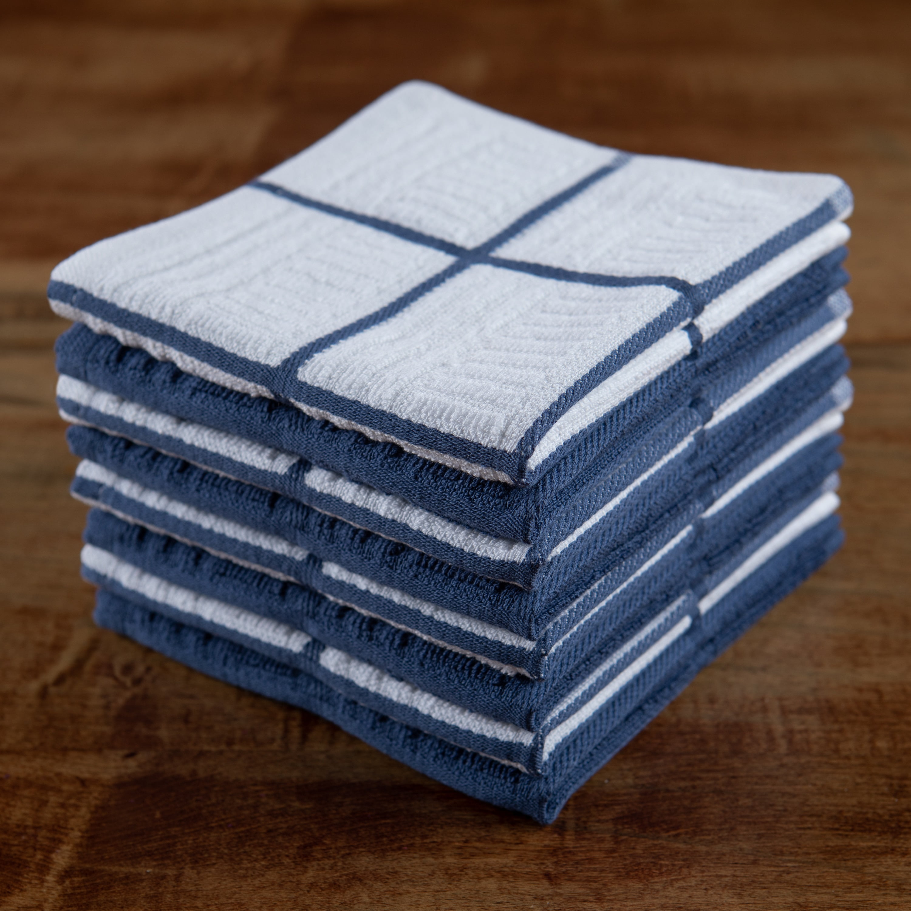 Sticky Toffee, 6 Pack, Cotton Terry Kitchen Towel and Dishcloth Set, Dark Blue, Size: 12 in x 12 in, 16 in x 28 in