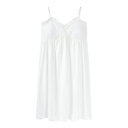 Big Sales juhao Womens Nightgown with Built in Bra Lace Trim Sleeveless Lingerie Sleepwear Sleep Dress Soft Spaghetti Strap Chemise Nightdress