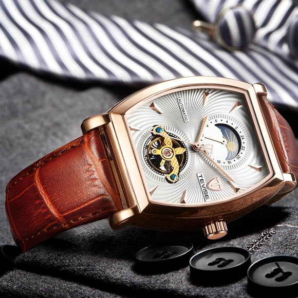Tevise Montre Automatique à Remontage Automatique pour Homme Tourbillon Montres Mécaniques pour Homme Squelette Masculin Sport Montre-Bracelet Relógio Masculino 8383D