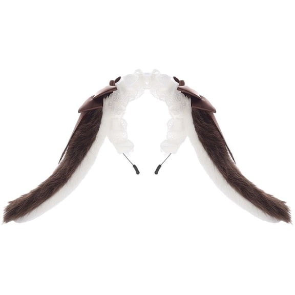 Hfppkn Plush Bunny Ears Headband Bowknot Rabbit Hair Hoop Coffee 15cm