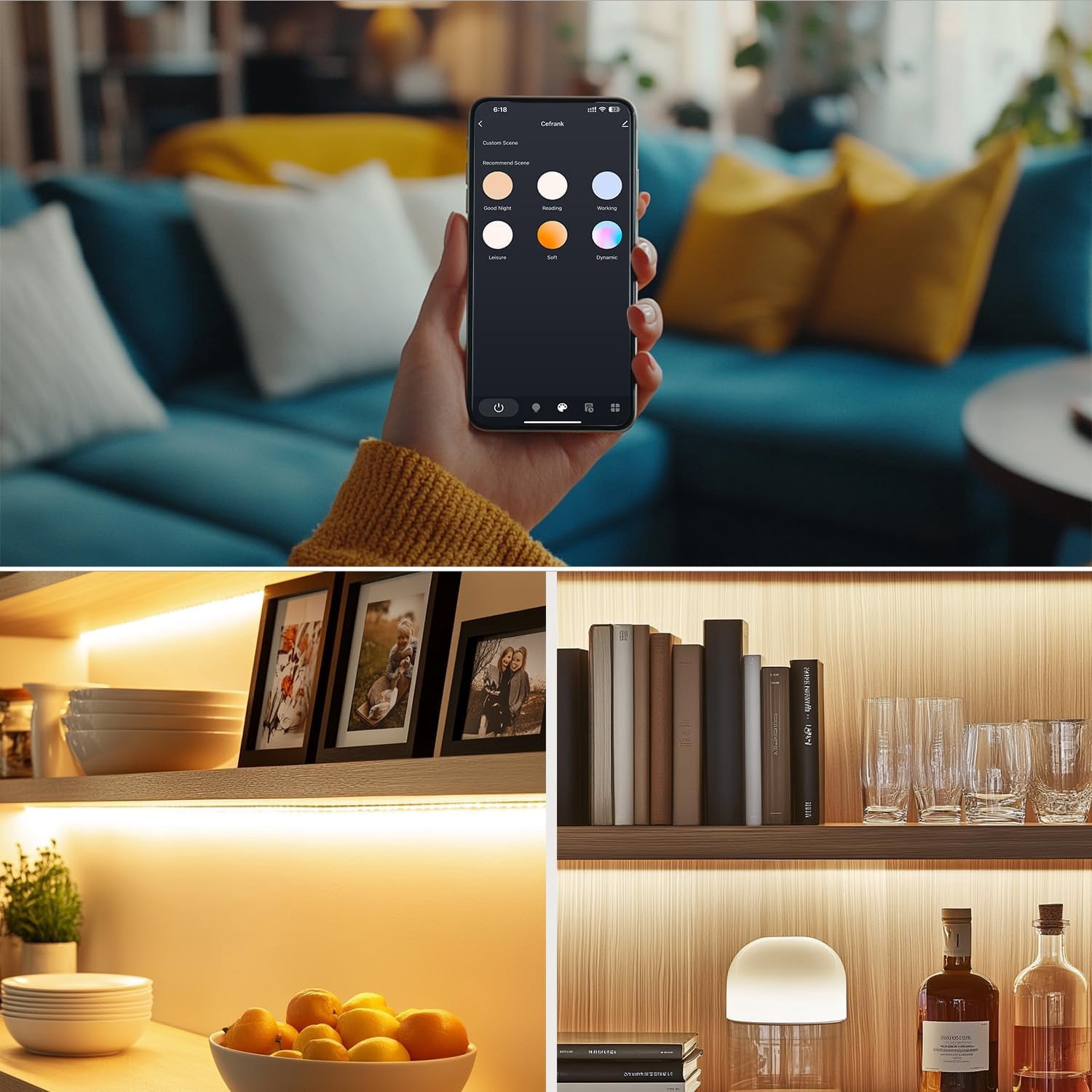 Cefrank Smart Under Cabinet Lights, 4-Pack 12" V-Shaped LED Bars - Voice & App Controlled, Dimmable 2700K-6000K, Easy 5-Minute Install