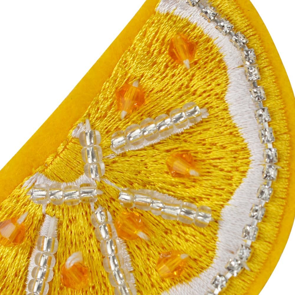 2PCS Fruits Beaded Sew on Patches Lemon Orange Cherry Sequins Rhinestone Sew on Embroidery Beaded Emblem DIY Costume Craft Applique (E)
