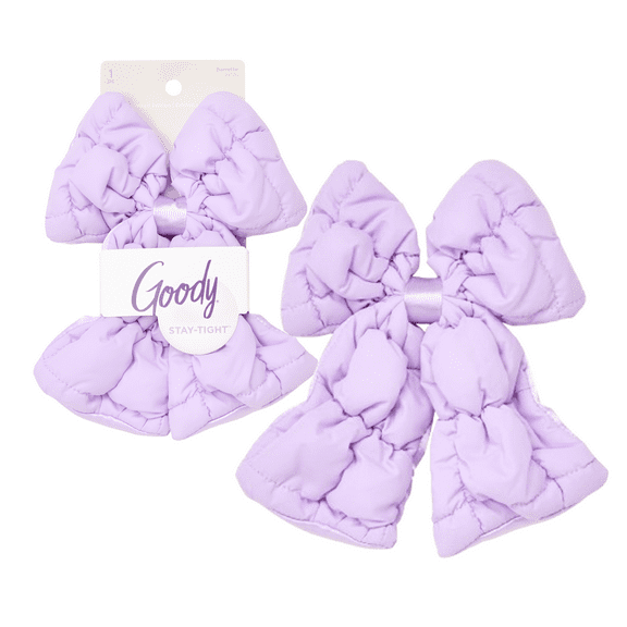 Goody Luxe Puffer Bow Barrette, Frosty Lilac, Stay-Tight Hair Clip, 1 Count