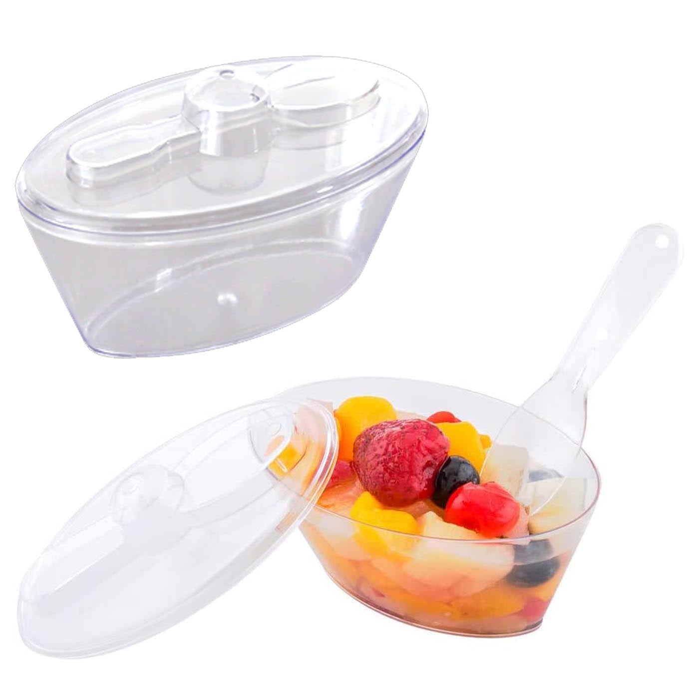 Smarty 4 oz. Clear Oval Plastic Mini Cups with Lids and Spoons 288ct