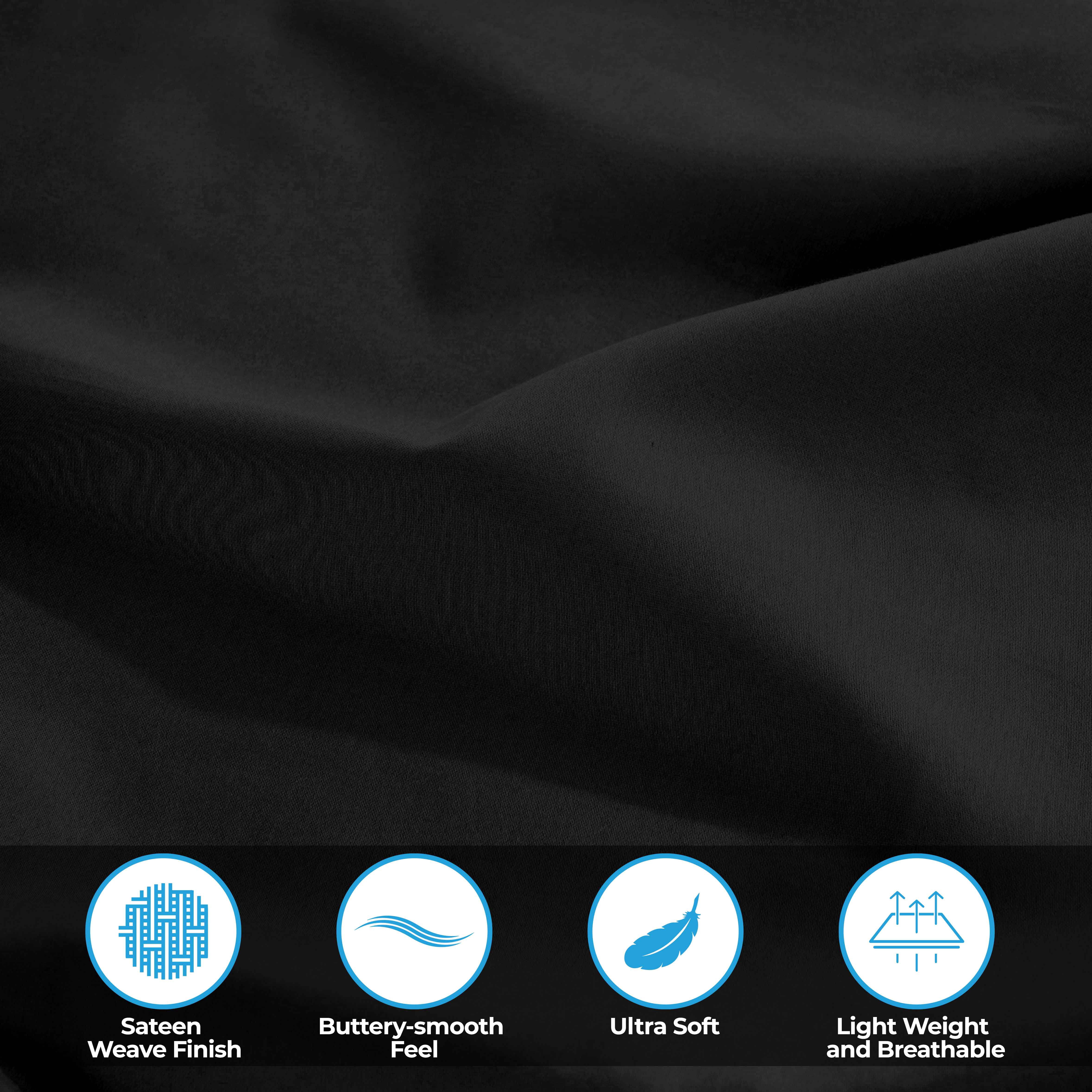Superior Egyptian Cotton 300 Thread Count Deep Pocket Sheet Set, Queen, Black