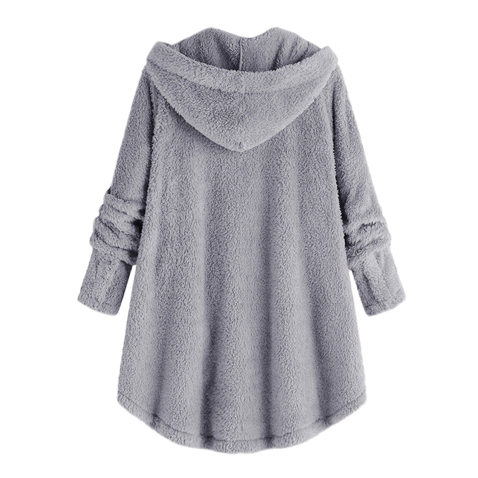 Meichang Winter Jacket for Women Plus Size Fuzzy Fleece Jackets Hooded Long Sleeve Button Up Coat Casual Loose Soft Sherpa Hoodie Jackets Plush Outerwear with Pockets