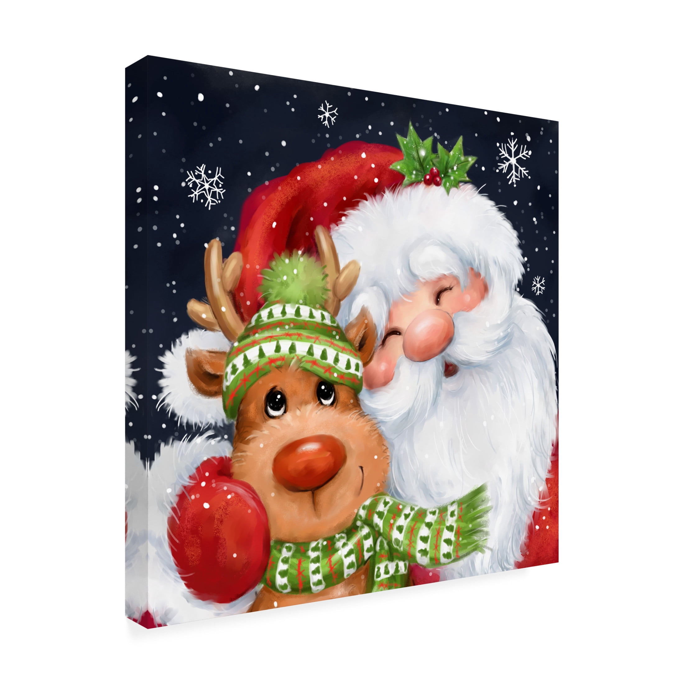 Canvas Wall Art - MAKIKO 'Santa and Reindeer' Wall Art for Living Room, Bedroom, or Office Décor by Trademark Fine Art - 14 x 14 Inches