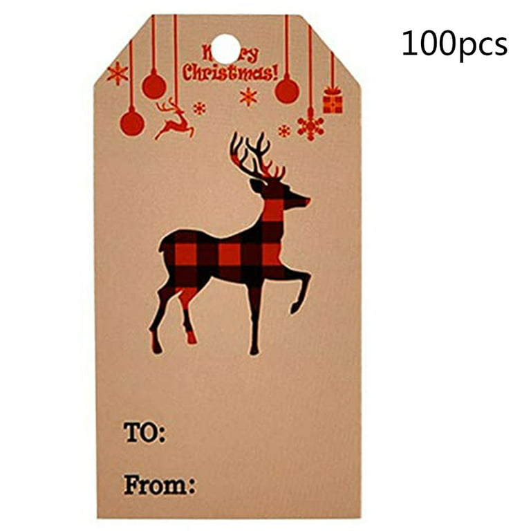 Techinal 100 Pieces Christmas Kraft Paper Gift Tags Snowman Santa Tree  Hanging Labels with String for for DIY Craft Name Card 