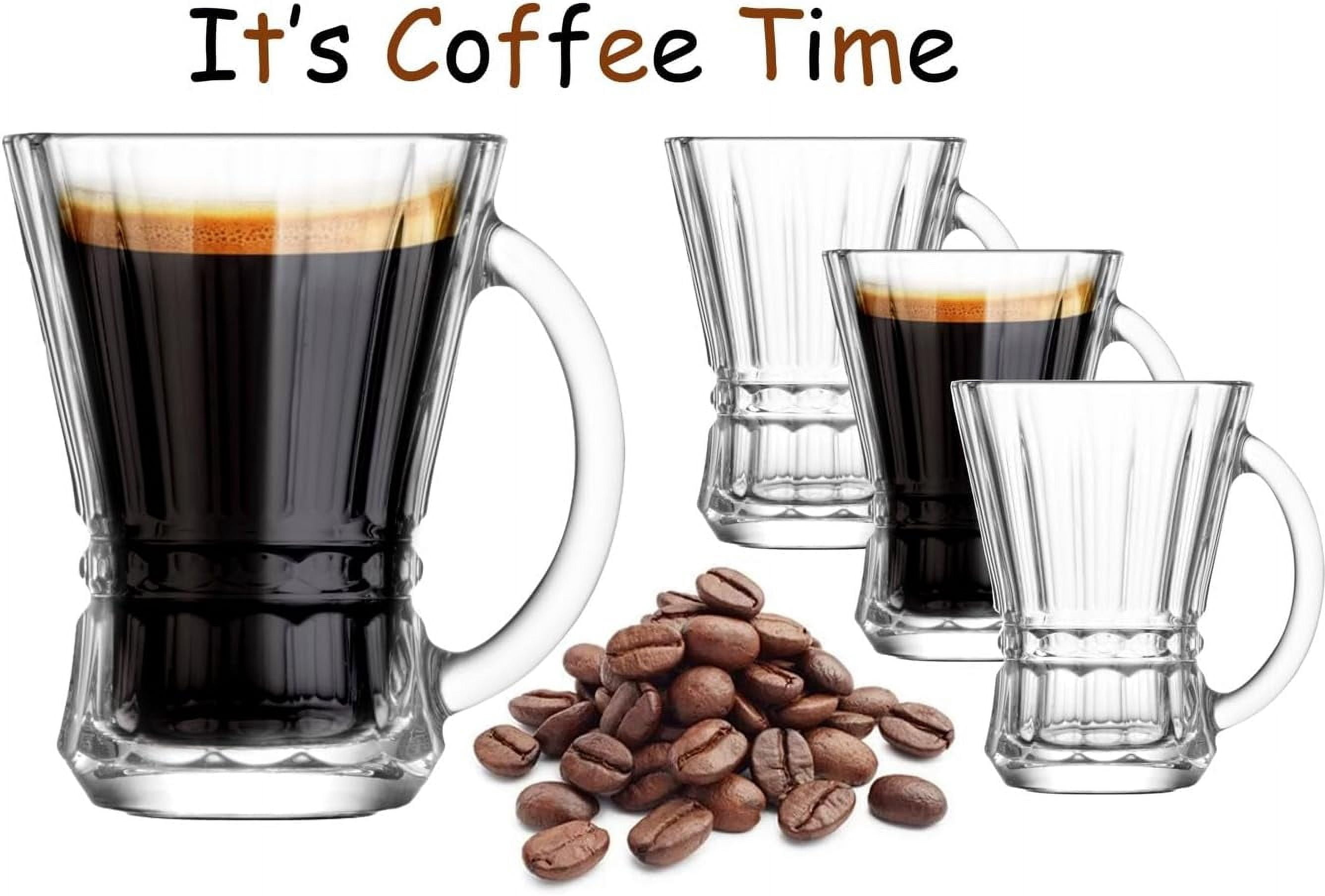 Espresso Cups, 5 oz Clear Glass Coffee Mugs, Cappuccino Cups with Large Handle, Drinking Tea Glasses for hot and cold beverages, Latte, Mocha, Milk (Clear 4 Pack)