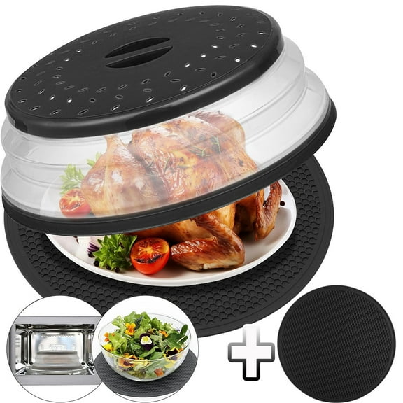 DISEN Microwave Splatter Cover with Mat, Microwave Cover for Food, Multi-use: Silicone Trivet, Pot Holders, Drying, Baking, Utensils Rest for Kitchen Counter