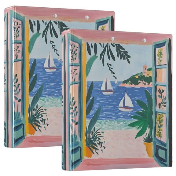 FORMRS 3 Ring Binder 1.5 inch with Pockets Set of 2 Clip Board 200 Sheets Capacity, Pink Seaside
