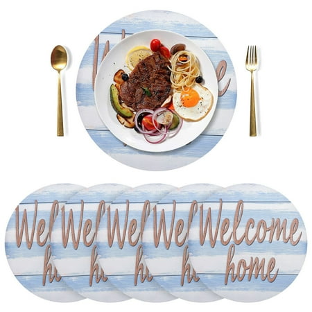 

joogoo Welcome Home on Stripe Round Plate Mats for Dining Table Placemat Set of 6 Holiday Decoration