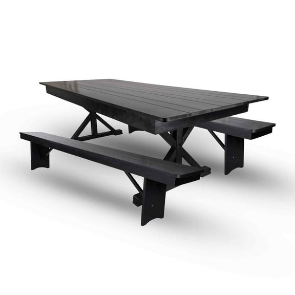 Black X-Leg Farm Table Dining Set with 2 Benches by Chivari
